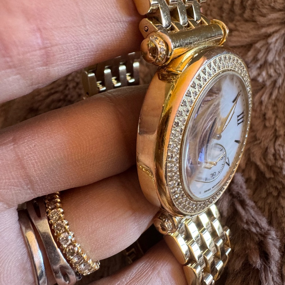 Michele Caber Gold Tone Diamond Bezel MOP Dial 37mm Quartz Womens Watch - Picture 11 of 11